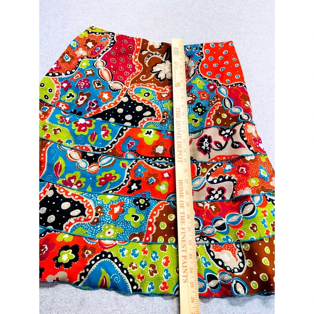 Mainbocher Womens Size 14 Colorful Patchwork Tiered A-Line Skirt Boho Midi Flowy